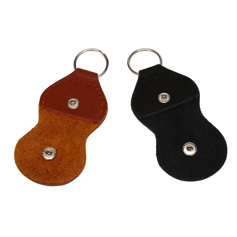 Guitar Picks Holder Case - Leather Keychain Plectrum Key Fob Cases Bag (2 Pack - Black,Brown)