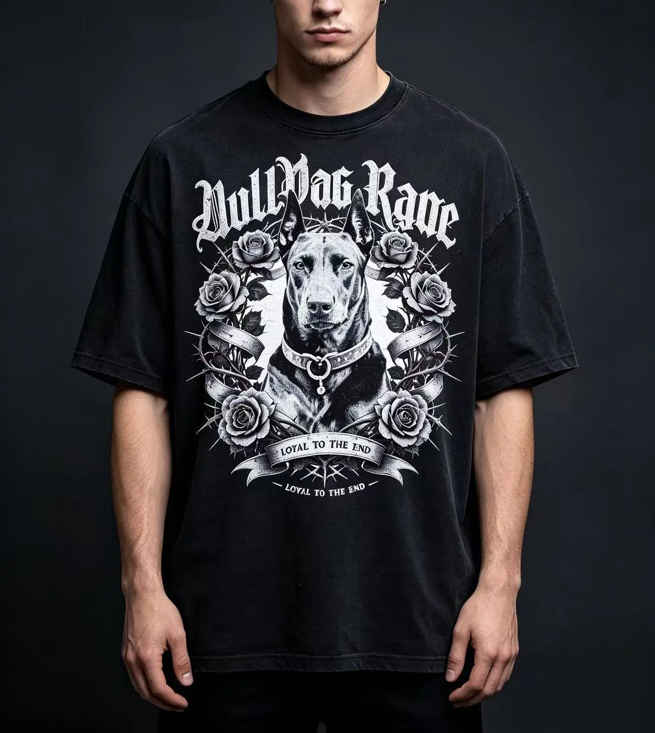 Unisex Doberman Pinscher Rose Thorn Gothic Graphic T Shirt Men Women Vintage Black White Floral Dog Print Oversized Crew Neck Casual Streetwear Cotton Top