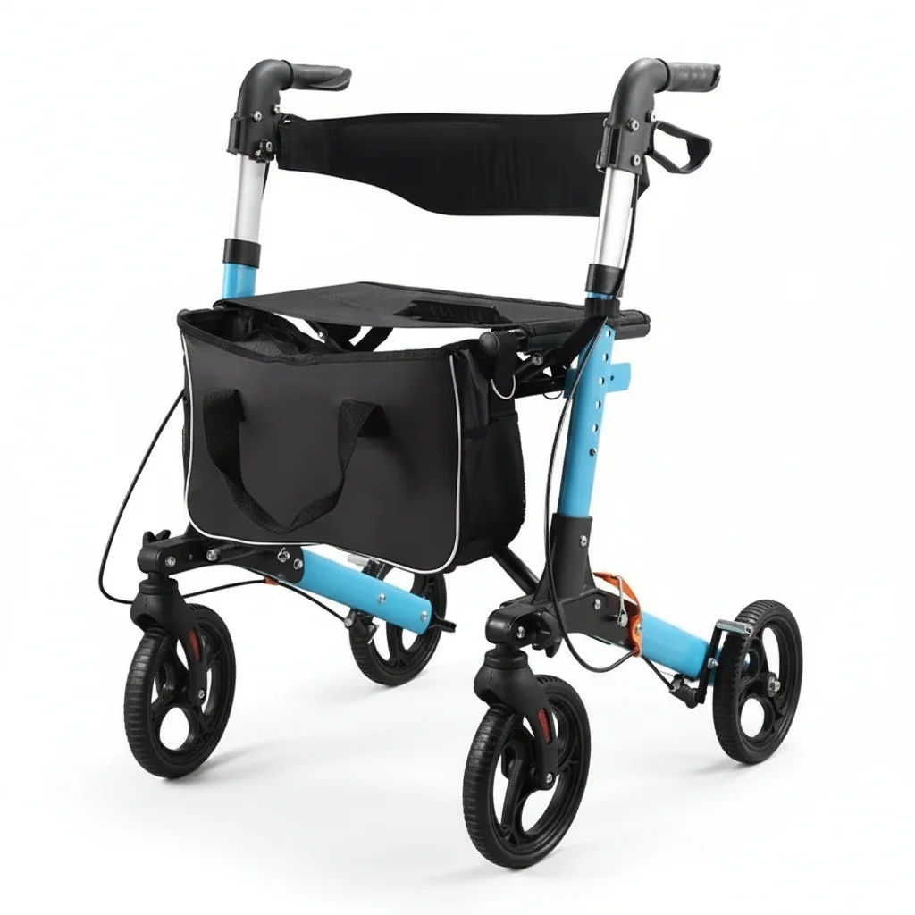 

Aluminum Alloy Rollator, Foldable Lightweight Walker, 136kg Capacity Blue Walking Aid with U-brake, 8.2kg Premium Mobility Aid