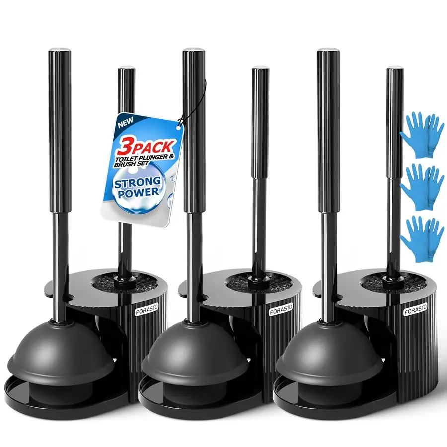 

3Pack 2 in 1 Toilet Brush and Plunger Set, Extended Handle Plunger,Toilet Bowl Brush Plunger Set,Bathroom Cleaning Tools,Toilet