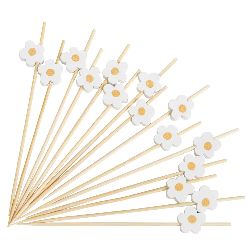 

100Pcs Cute Daisy Flower Disposable Food Picks Flower Dessert Fruit Cocktail Forks Irthday Party Wedding Party Decoration Supply
