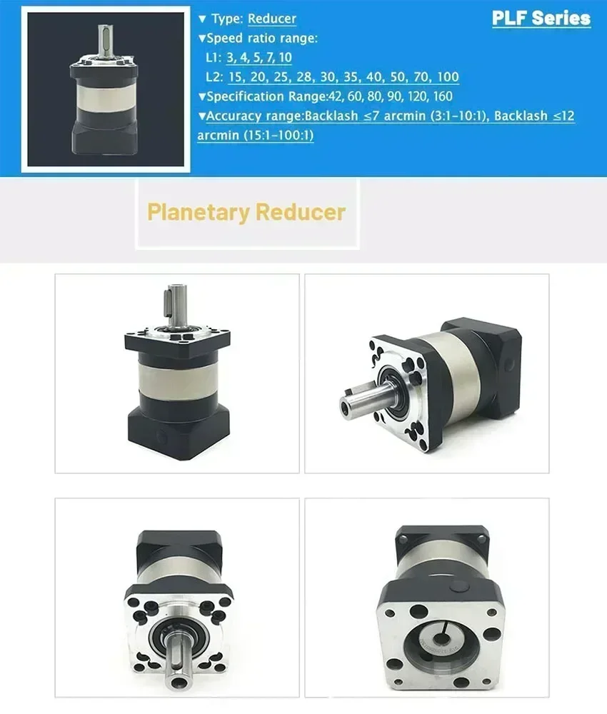 High Precision Planetary Gearbox Ratio 3/5/10/20/100 Reducer for 42/57/60/86/90/100/110/130/180mm Flange Stepper Servo Motor