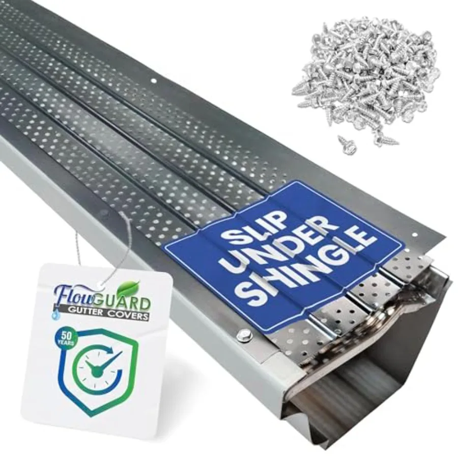 

Slip Under Shingle Professional DIY Универсальная 5-дюймовая и 6-дюймовая система крышки желоба — матовая — алюминиевая защита желоба — 102 фута