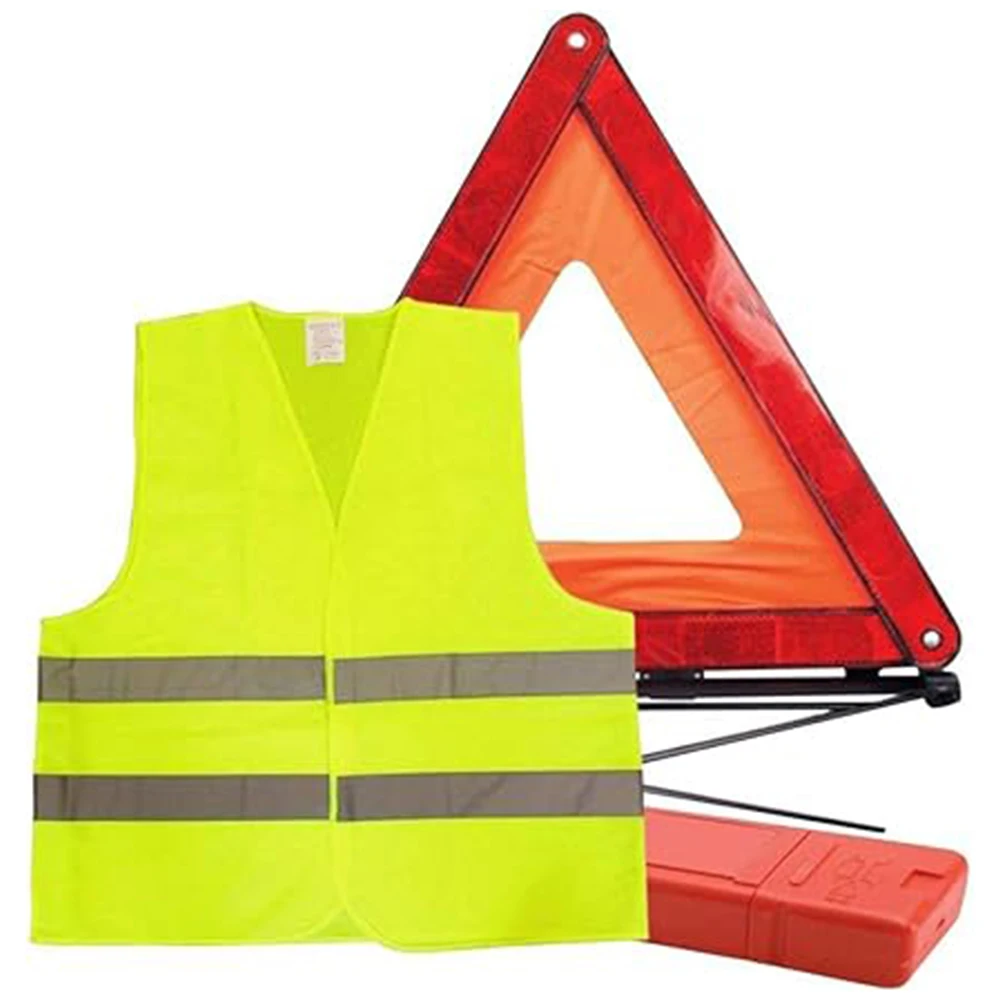 Car Emergency Warning Triangle With Reflective Jacket Breakdown Warn Safety Auto Folding Stop Sign Road Reflector Car Accessorie