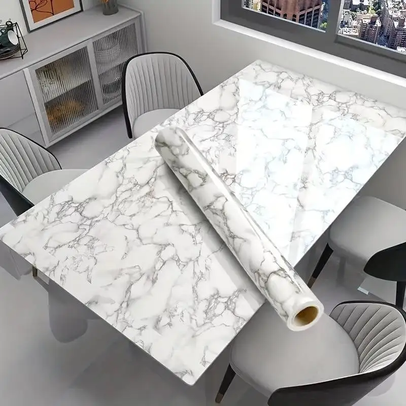 Sleek Surface, Marble Pattern Self-Adhesive Wallpaper Roll - Waterproof, Heat & Oil Resistant for Kitchens and Bathrooms