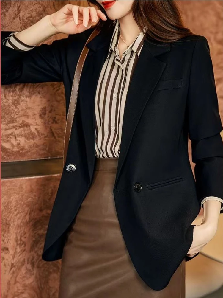 Blazer da donna doppio petto solido stile britannico autunno nuovo design alla moda ufficio signora temperamento casual elegante streetwear