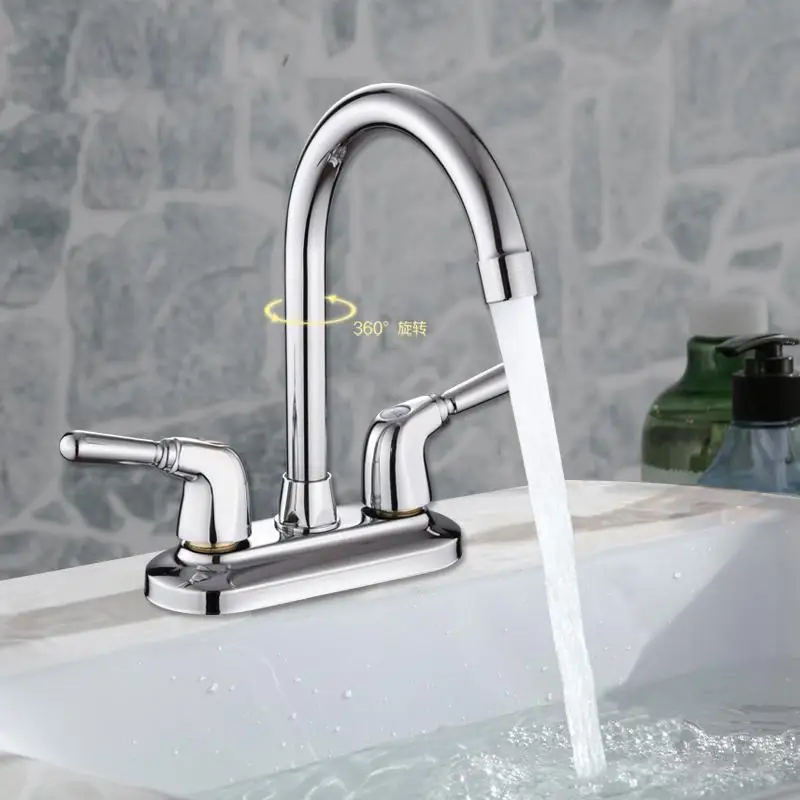 Modern Kitchen Faucet Bathroom Basin Double-handle Hot and Cold Tap Household Basin Swivel Sink Tap Bathroom Accessories