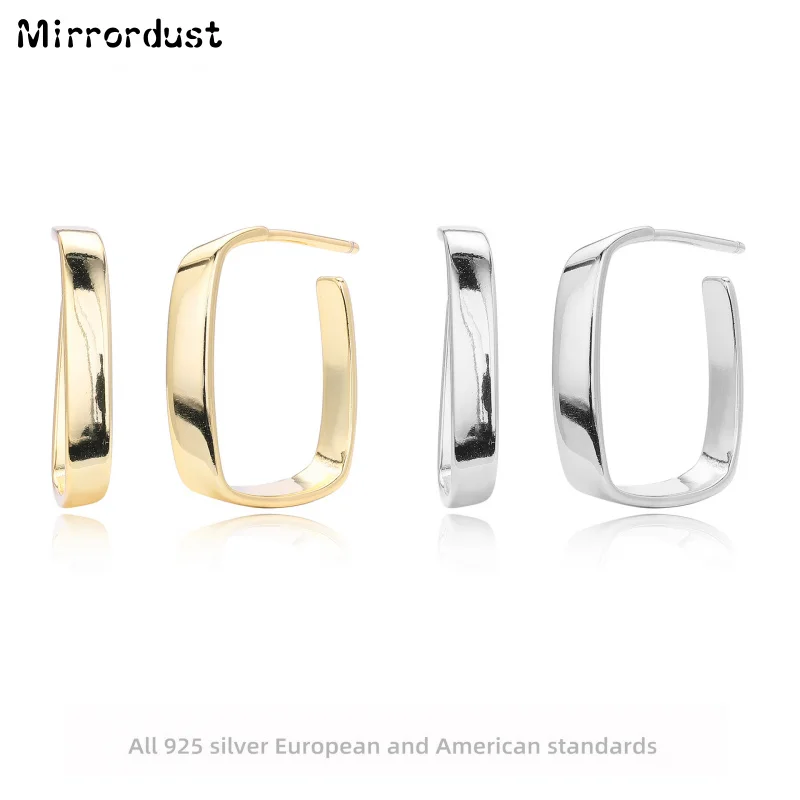 

【Mirrordust】S925 New High-end Jewelry Irregular Geometric Shape Accessories Square fashion Hollow Out Stud Earrings for Women