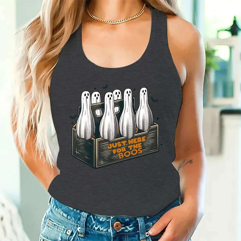 Racerback Tanks donna Halloween Just Here for The Boos Graphic Tank Top donna Halloween Ghost Vintage Sexy Style Short Top donna
