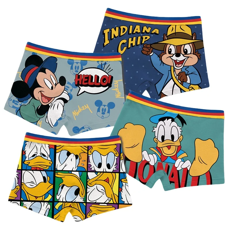 مجموعة ملابس داخلية للأولاد Donald Duck ، قطن خالص ، سراويل زاوية مسطحة للأطفال ، شورت كرتوني رفيع ، الصيف ، الربيع ، 4