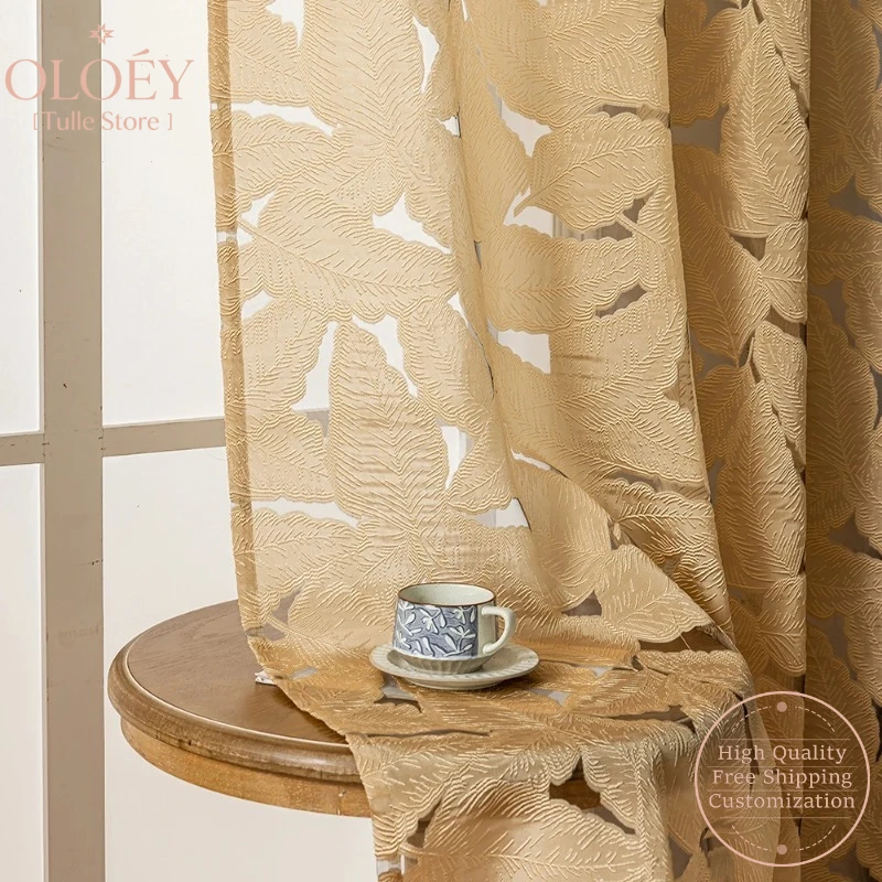 

Leaves Pattern Sheer Tulle Curtains for Living Room Kitchen Doorways Voile Drapes Custom Yarn Window Treatments Home Decor Veil