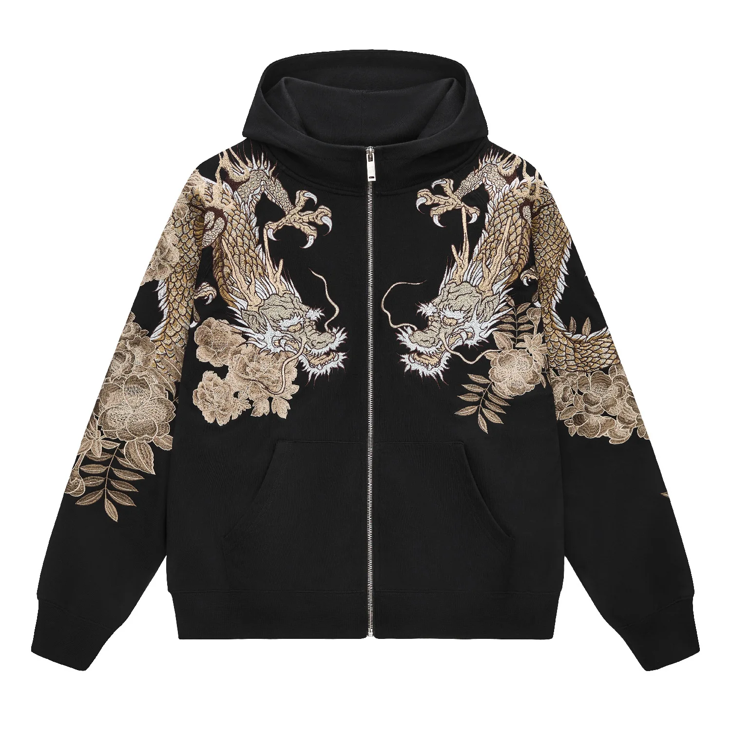 2026 Hip-Hop Zip-Up Hooded Sweatshirt with Chinese Style Luxury Embroidery of Dragon and Tiger, New Brand Streetwear Jacket
