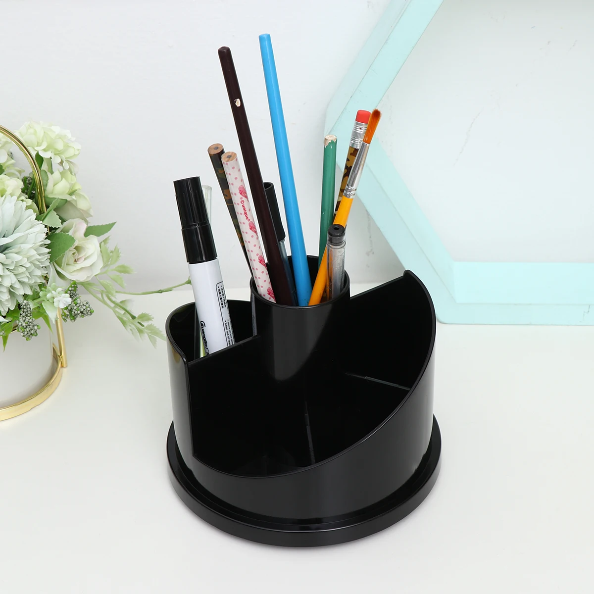 

Black Creative Plastic Rotatable Pen Container Pencil Holder Desk Organizer Home Office Decoration Pencil Organizer