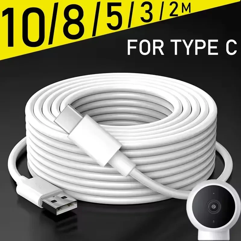 Cabo Micro USB C de 1/3/5/8/10M, Cabo de Extensão Longo para Câmera Xiaomi Mi, Laptop, Câmeras de Segurança, Cabo de Carregamento Tipo C para C