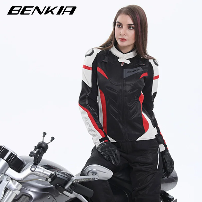 

BENKIA Motorbike Jacket Women Summer Edition Airflow Mesh with Collar Guard Reflective Trim for Day Night Urban Rides