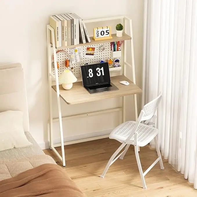 Simple tables and chairs foldable home bedroom study shelf desk integrated computer desk
