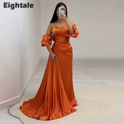 Eightale Elegant Evening Dresses with Detachable Sleeves Orange Satin Mermaid Prom Wedding Party Gown Robes De soirée