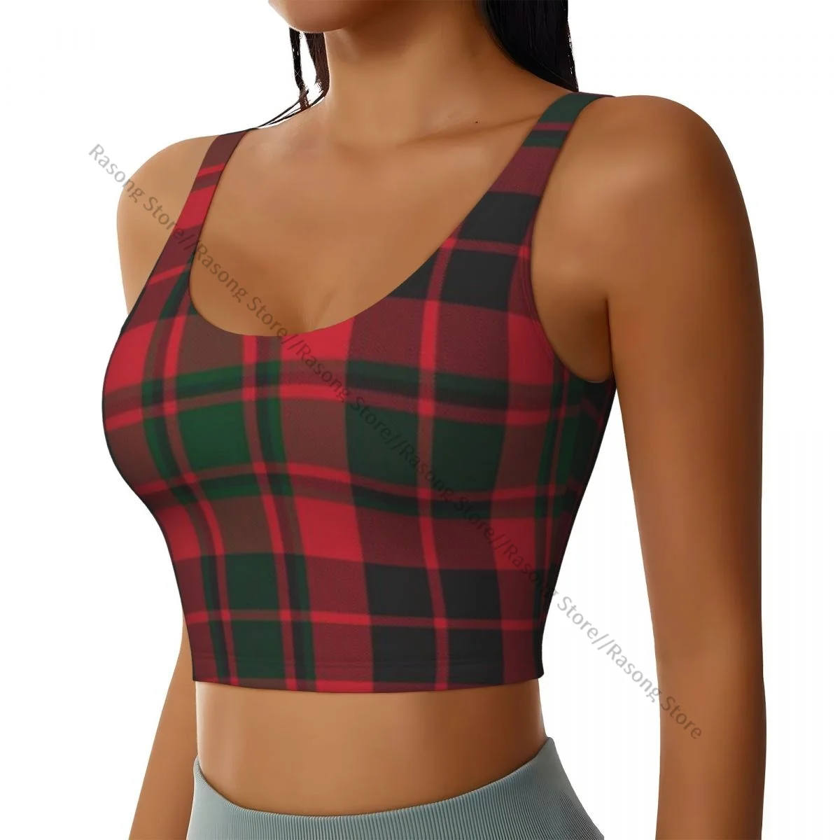 Yoga Vest Women Gym Sports Crop Tops Christmas Plaid Tartan Pattern Streetwear Workout Breathable Tank Top Female