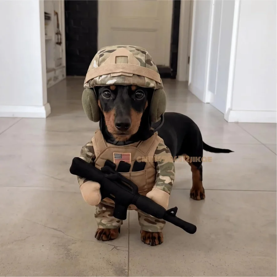 Pet Tactical Soldier Uniform, Halloween Pet Soldier Costume for Dogs & Cats,Tactical Dog Harness with Hat, Funny Military Outfit - view 3