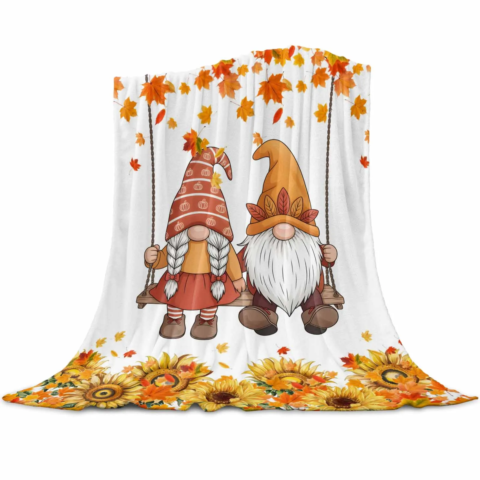 

Thanksgiving Leaves Sunflower Throws Blankets for Sofa Bed Winter Soft Plush Warm Family Friends Holiday Gifts