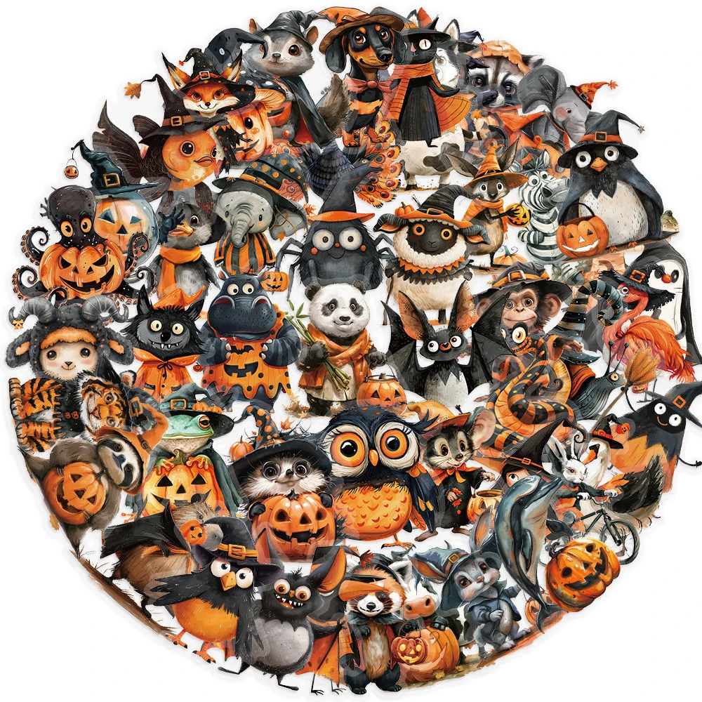 10/30/50pcs Cute Halloween Cross Dressing Animals Stickers Creative Graffiti PET Decals Toy DIY Luggage Phone Diary Kid Sticker