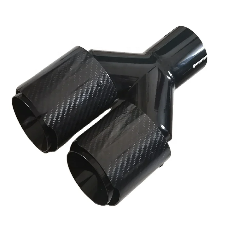 2pcs Universal Black Stainless Steel Carbon Fiber Muffler Tips Quad Exhaust Tips Double Black Exhaust Tip