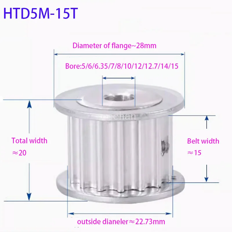 HTD 5M 15T AF Timing Pulley 15Teeth 15mm Width Toothed Belt Pulley  5/6/8/10/12/14/15mmBore  5mm Pitch Synchronous