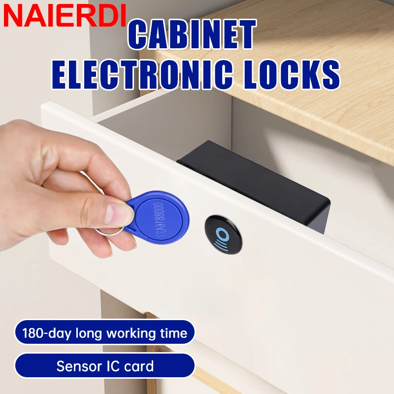 NAIERDI Invisible Electronic Cabinet Lock IC Card Sensor Digital Drawer Lock Cabinet Security Locks for Wardrobe Furniture Lock