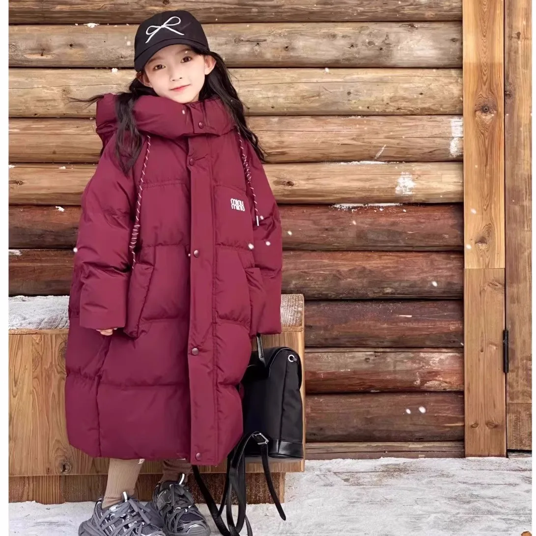 

Winter Warm Girls Long Hooded Zipper Puff Jackets School Kids Thick Cotton Lined Snow Coats Children Outfit Windbreaker 5-16 Yr