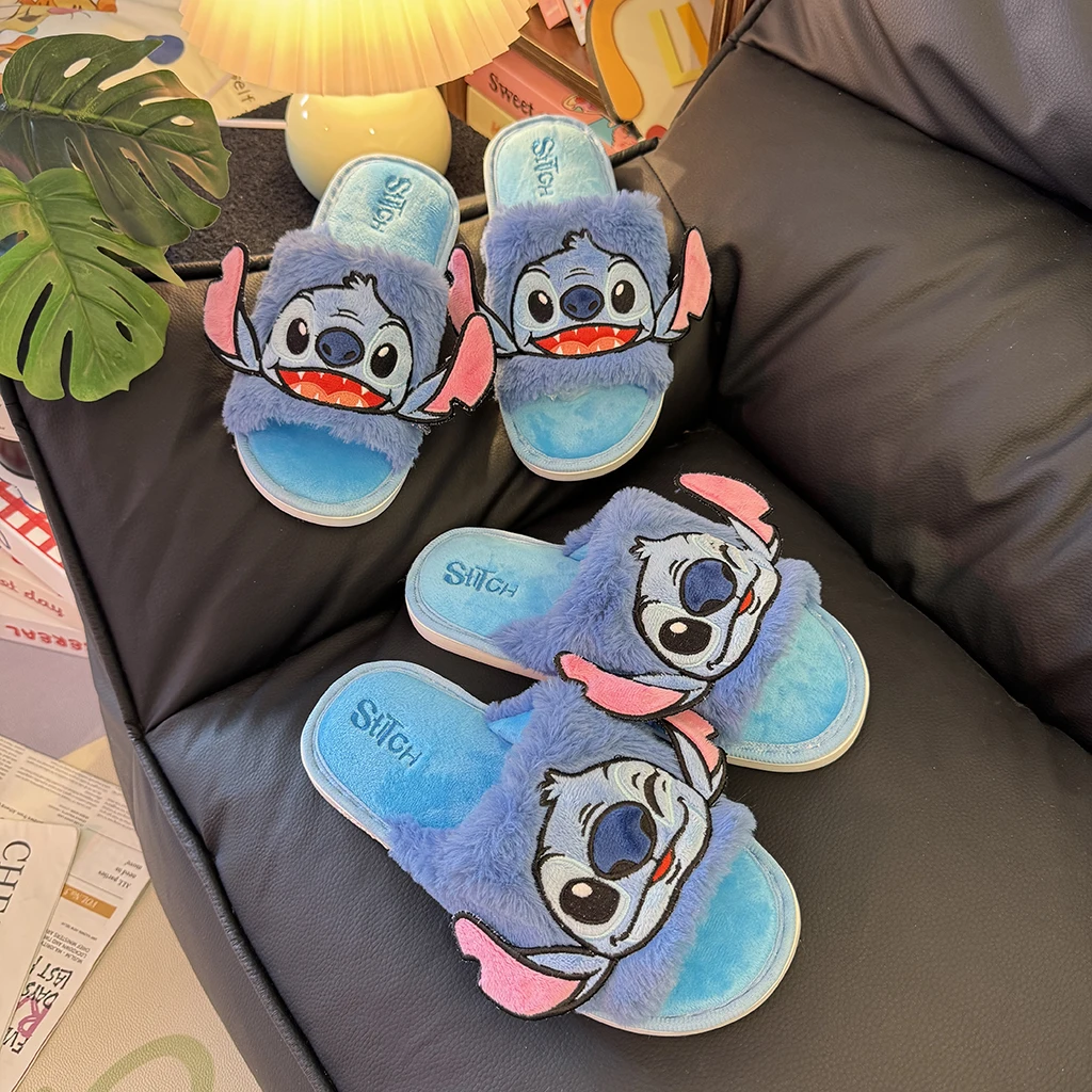 

Cute Disney Stitch Slippers Home Cartoon Open-Toe Slides Autumn Winter Indoor Non-slip Comfortable Bedroom Warm Flip Flops