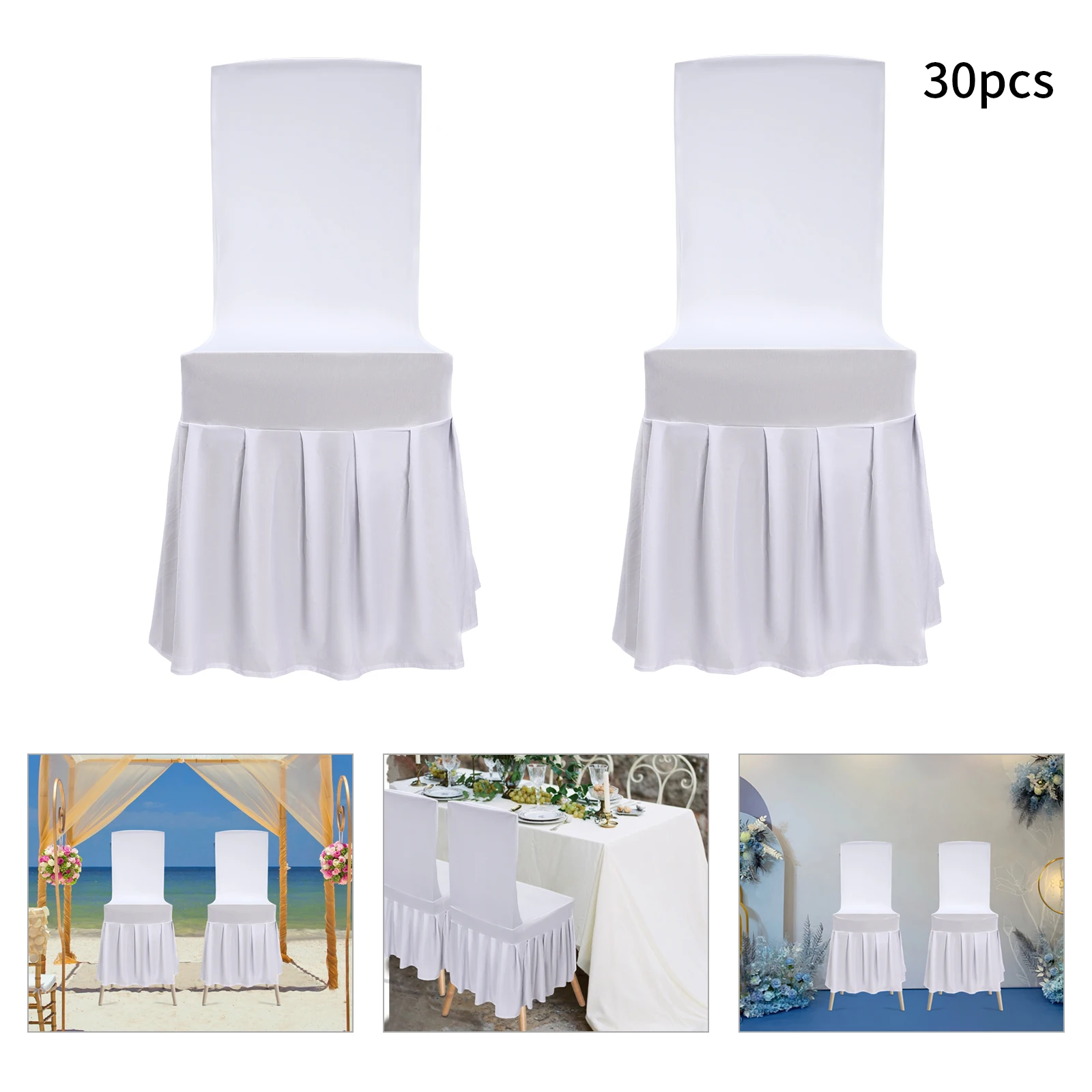 

30PCS Stretch Chair Covers with Skirt Elastic Spandex Slipcovers for Wedding Banquet Party Decorations Home Hotel Use