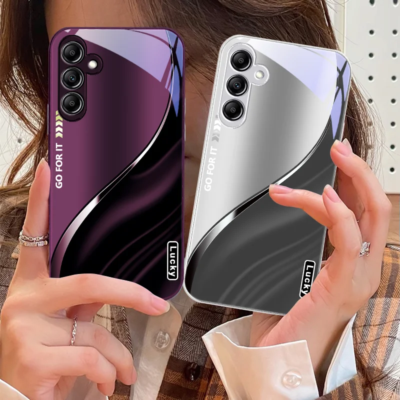 

Glass phone case for Samsung Galaxy A01 A02 A03 Core A04 A14 4G 13 54 34 31 20 25 23 22 5G S21 Ultra S20 Matte gray Lucky