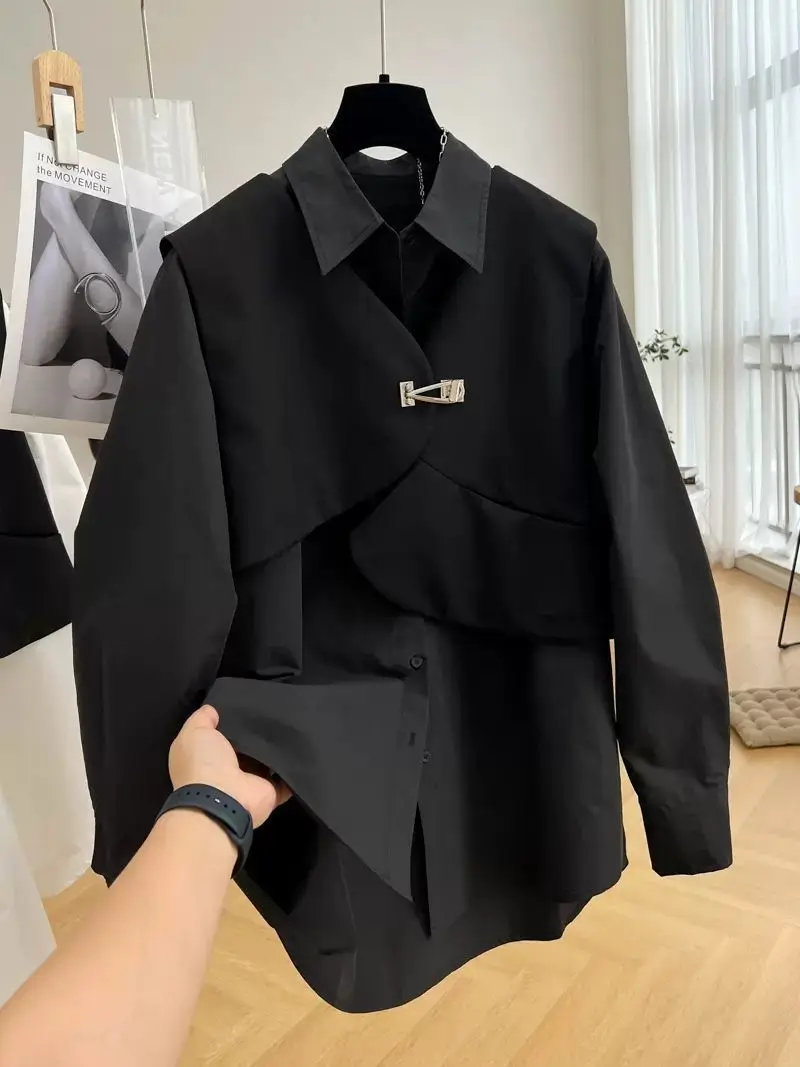 

Модный комплект из двух предметов: мужская рубашка-жилет большого размера (до 136 кг) и осенняя одежда с длинным рукавом для полных мужчин