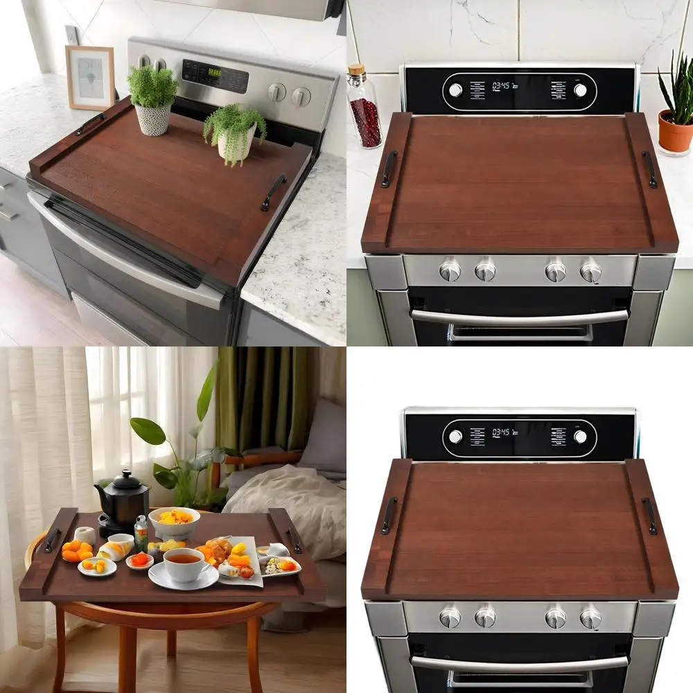 

30 Walnut Wood Stove Cover with Handles, Gas & Electric Range Top Protector, Handmade Cookware, 22W