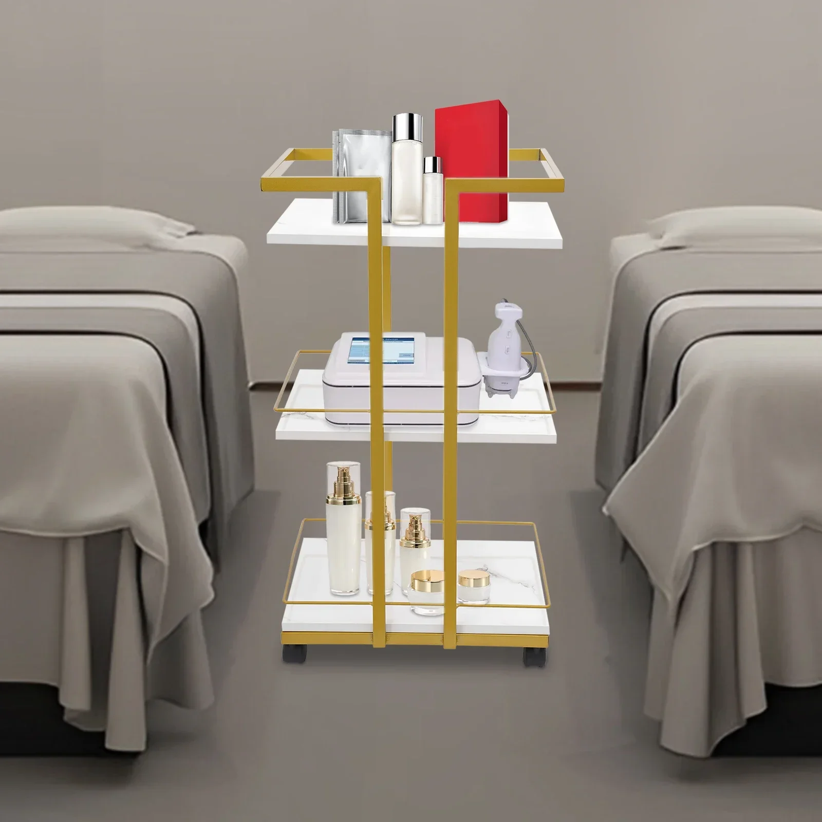 عربة أدوات دوارة متعددة الأغراض مع عجلات، عربة تخزين متنقلة للاستخدام في الصالونات والمكتب - محطة تجميل بسعة 25 كجم