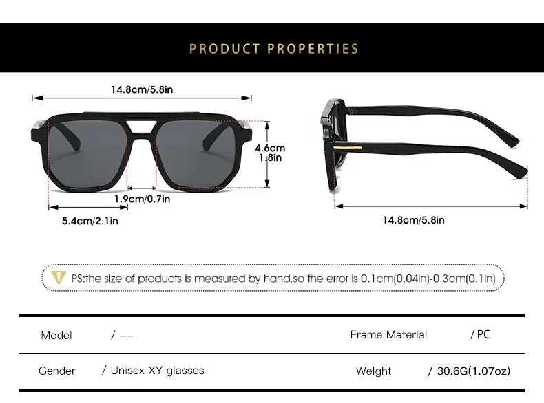2025 Doppelstrahl-Quadrat-Sonnenbrille für Herren und Damen, Liniendekoration, geeignet für alle Sonnenschutz im Luftfahrt-Stil – Detail 5