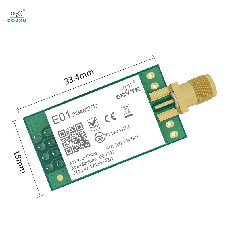 COJXU nRF24L01P 2.4GHz Wireless Module Transmitter and Receiver 27dBm 5km Long Distance E01-2G4M27D SPI Transceiver PA LNA