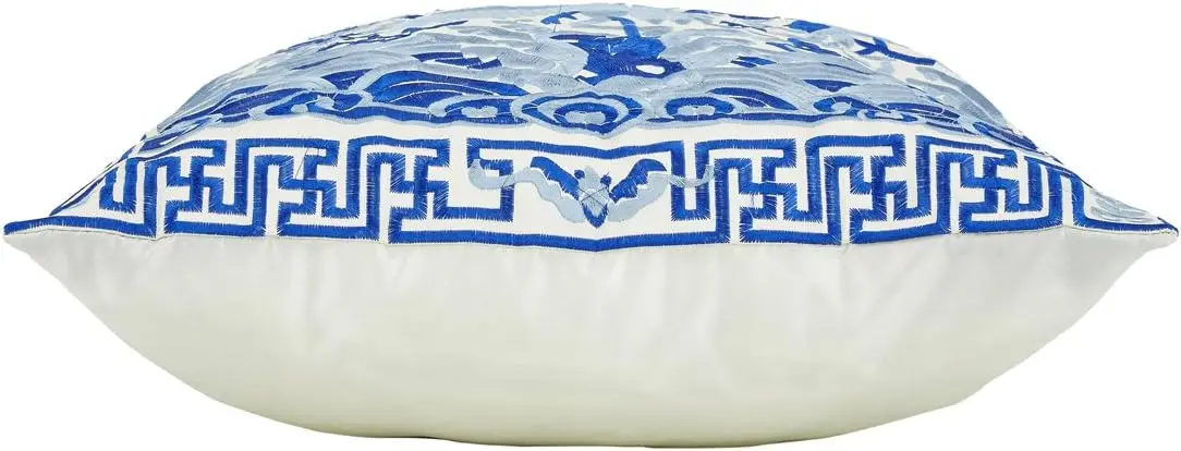 2 Pcs Silky Oriental Chinese Porcelain Embroidered Decorative Throw Pillow Case Cushion Coverchinoiserie  blue white BW