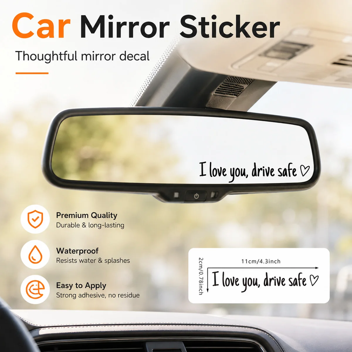 YONGRUN Car Mirror Sticker I Love You Drive Safe Vinyl Decal Waterproof Rearview Mirror Car AccessoriesUniversal Love Gift Decor