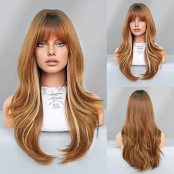 PARK YUN Women Brown Wig Synthetic Curly Wig With Bangs Highlight Blonde Wigs For Female Daily Heat Resistant Natural Hair