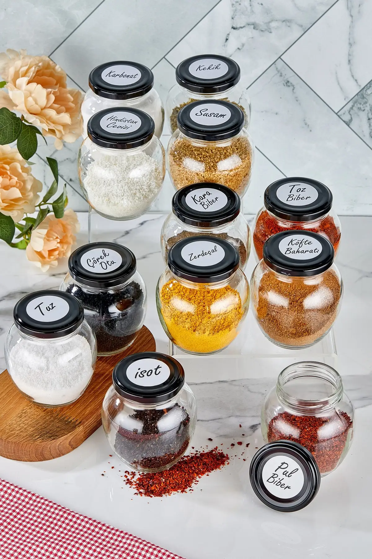 12 Pieces Glass Spice Jar and Spoon Set Kitchen Salt Pepper Spice Jar and Organizer with Durable Airtight Metal Lid 300 Ml