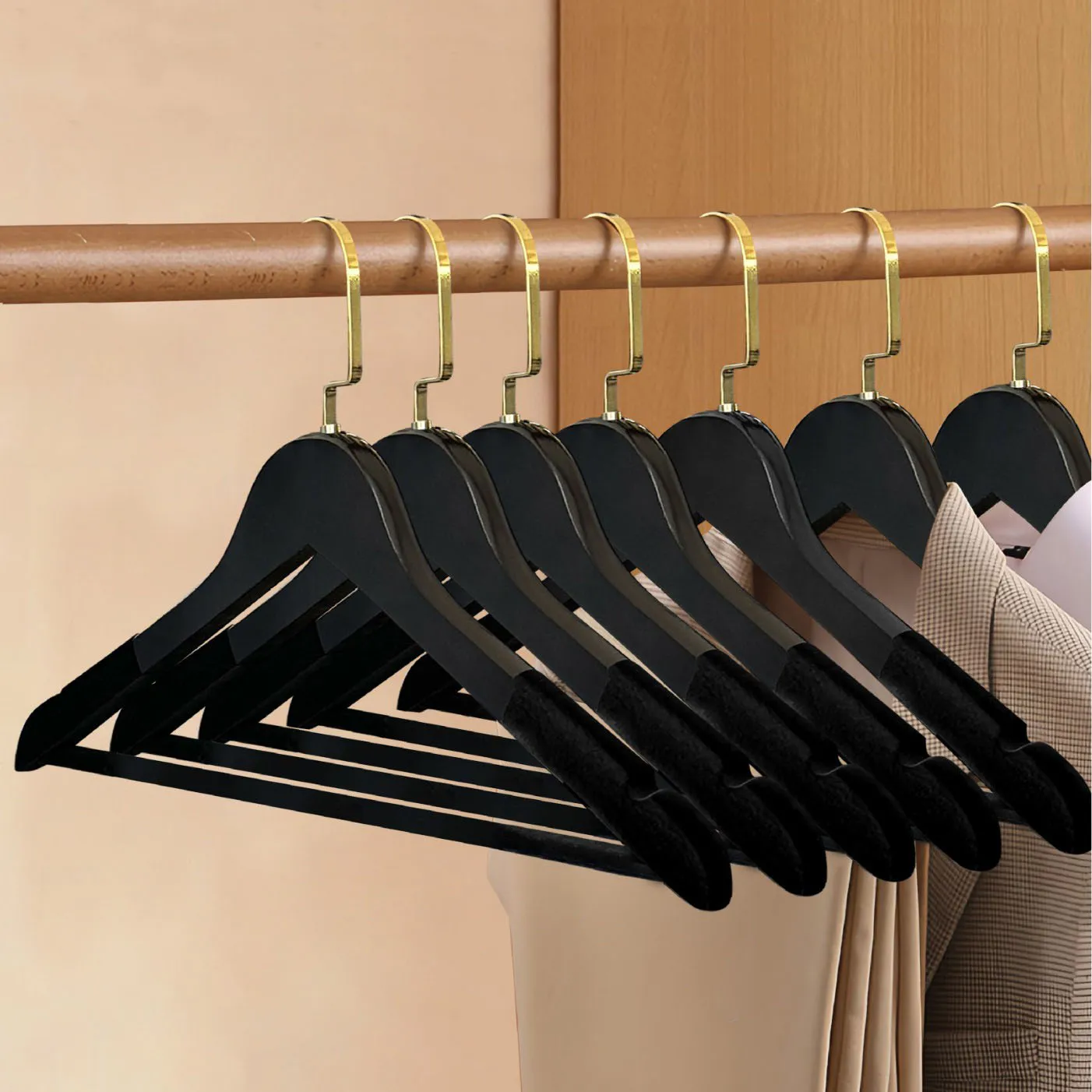 

10PC Wooden Coat hanger Velvet Suit hanger Clothes Organizer,44CM Adult Pants Rack Wardrobe Space-saving ﻿
