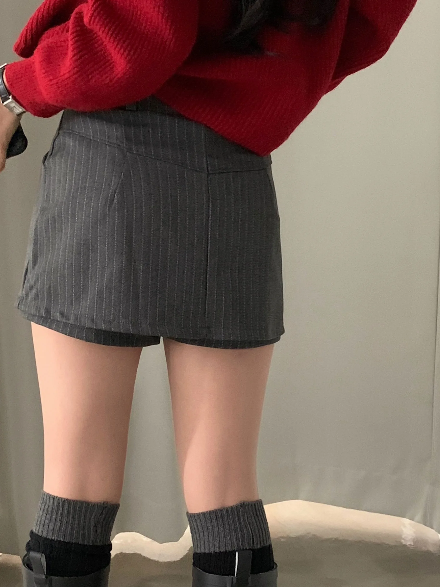 

Autumn Winter Stripe High Waist Slim A-Line orts Women's Casual Versatile Faionable Knee-Length Skirt-Pants