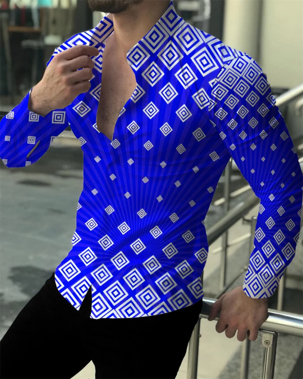 2023 mais recente masculino baile de formatura moda luxo social masculino lapela único breasted cardigan camisa casual impressão de manga comprida