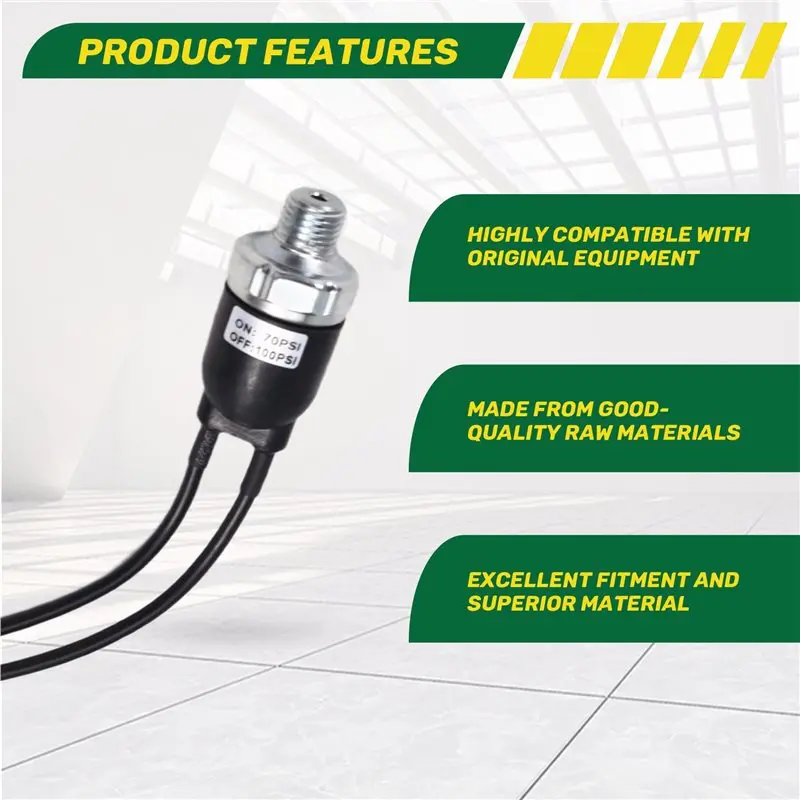 CYCLI-2X Air Compressor Pressure Switch With 12AWG Wires 12V 20A 1/4 NPT, 70-100PSI