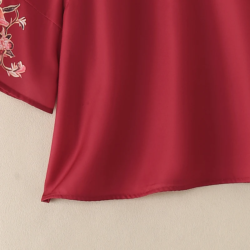 ZANZEA Chinesischer Stil Vintage Damenbluse, elegantes Arbeitshemd mit Stehkragen und 3/4-Ärmeln, bedruckte Oberteile mit Knöpfen, Blusas – Detail 15