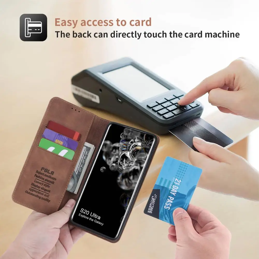 Leather Phone Case For Samsung Galaxy S25 S24 Ultra S23 S22 S21 S20 FE S10 Plus Note 20 10 9 5G Magnetic Flip Wallet Phone Cover