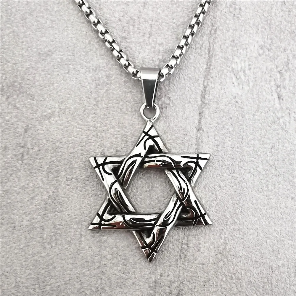 70 Cm Jewelry for Men Boys  Solid Color Six-pointed Star of David Pendant Necklace Titanium Steel Punk Hip Hop Popular Necklace