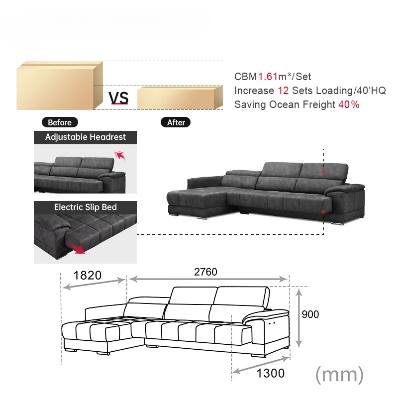 Contemporary Sofa Set Furniture L Shape Sleeping Electric Slip Sofa Bed Fabric Couch Living Room Sofas