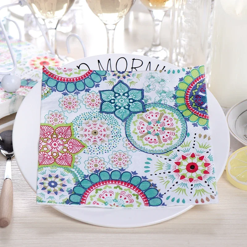 

20pcs/Pac 33*33cm 2Ply Colorful Printed Dish Bone Bart Paper Exotic Party Decoration Disposable Paper Placemat